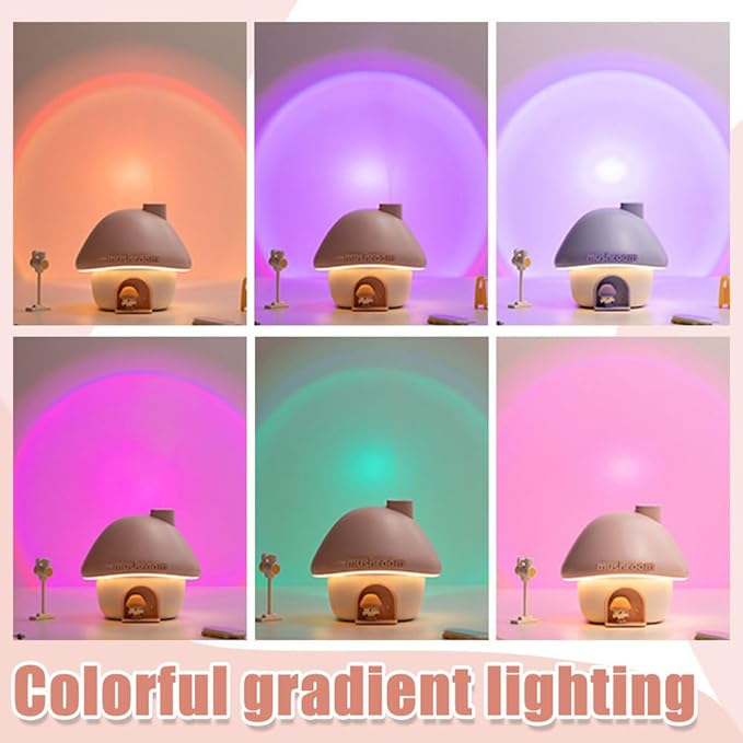 Cute Mushroom House Humidifier, Quiet Air Humidifier Rechargeable Aroma Diffuser Humidifiers with Night Light for Home Bedroom Office Car