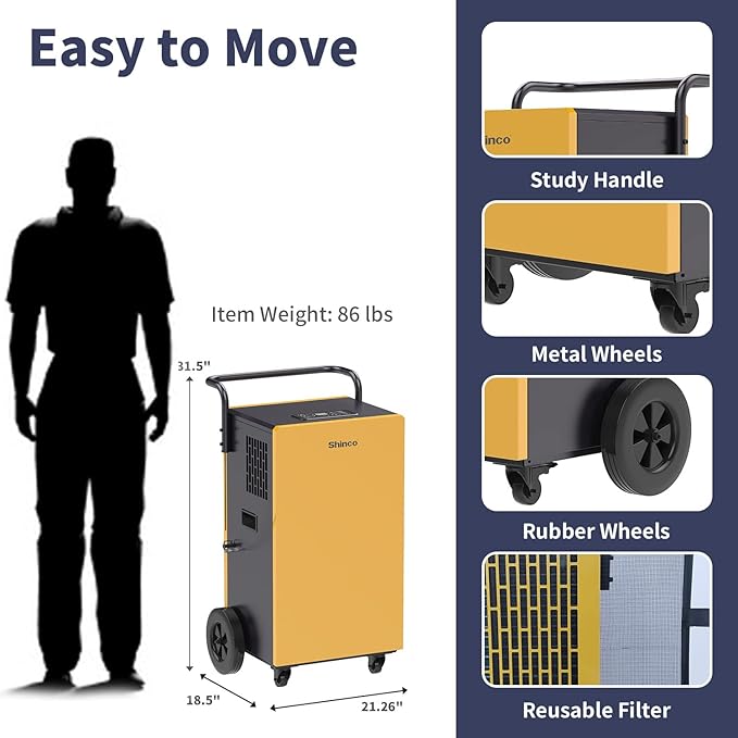 Shinco Commercial Dehumidifiers with Pump, 200 Pints Industrial Dehumidifier for Crawl Spaces, Basements Warehouse and Large Spaces up to 8,000 Sq Ft