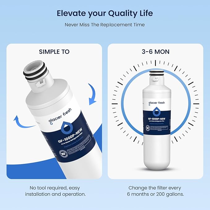 GLACIER FRESH Water Filter LT1000PC Replacement for LG Refrigerator, Compatible with LG LT1000P/PC/PCS, LT1000PC, LT-1000PC, MDJ64844601, ADQ747935 ADQ74793504 Water Filter (1 Pack)