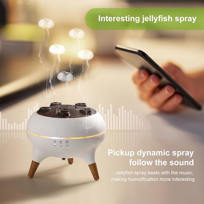 Jellyfish Diffuser 250ML, Volcano Diffuser Aroma Diffusers Air Humidifiers 7Color LED, 5 Rings Dynamic Sound Pickup Ultrasonic Aromatherapy Fragrant for Bedroom Office (White)