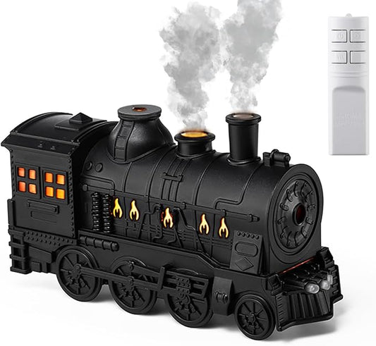 Oil Diffuser, Ultrasonic Cute Cooking Locomotive Steam Express Train Flame Aroma Diffuser Humidifier Cool Mist with Jellyfish Smokes, Lights & Sound, for Men, Dad, Kids, Boyfriend