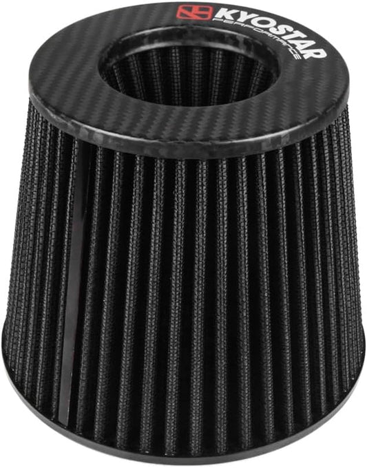 Kyostar Universal Carbon Fiber 3.5 Inch 89mm Air Intake Cone Filter Replacement Quality Dry Air Filter, Black