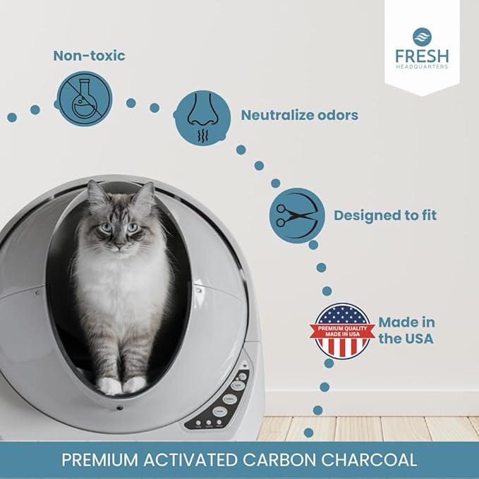 3-Pack Activated Carbon Filters for Litter Box - Pre-Cut 3.5" x 10" Activated Carbon Filter Replacement - Absorbs Odors and Dust - Compatible with Litter Robot 3 Model, Made in USA