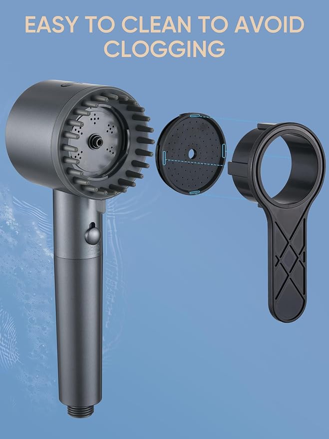 Cobbe Filtered Shower Head with Handheld, High Pressure 5-mode Showerhead with Filters, Built-in Power Wash for Hard Water - Remove Chlorine - Reduces Dry Itchy Skin, Gray