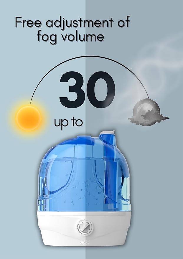 AZEUS Cool Mist Humidifiers for Bedroom, BabyRoom, Office and Plants,2.8L Large Capacity Ultrasonic Cool Mist Humidifier - Lasts up to 30 Hours, Auto Shut-Off (BPA-Free)