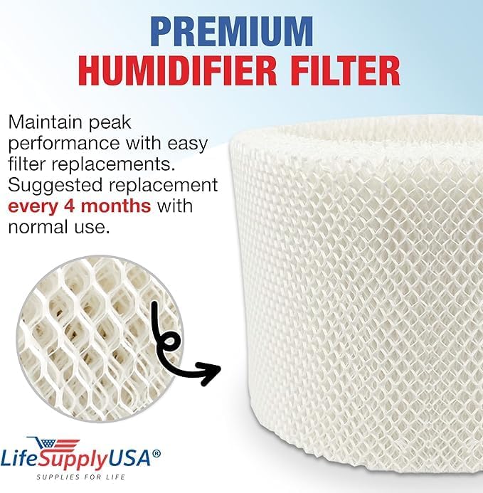 LifeSupplyUSA HWF75 Humidifier Filter D Wick Replacement Compatible with Holmes HWF75CS, HM3500, HM3600, Sunbeam SCM3501, SCM3502, Honeywell HCM6009 Cool Mist Humidifiers