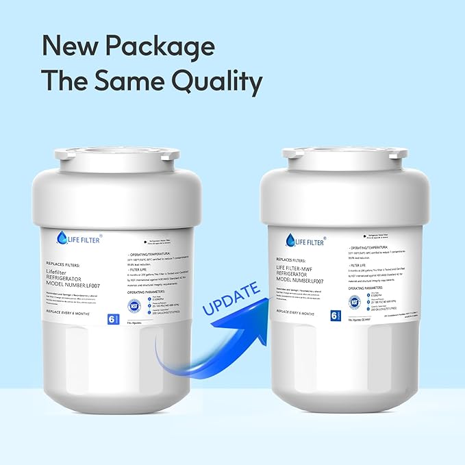 Lifefilter Replacement for MWF Refrigerator Water Filters, MWFP, HDX FMG-1, MWFA, GWF, GSE25GSHECSS, WFC1201, RWF1060, 197D6321P006, 9991, PC75009, 2 Pack