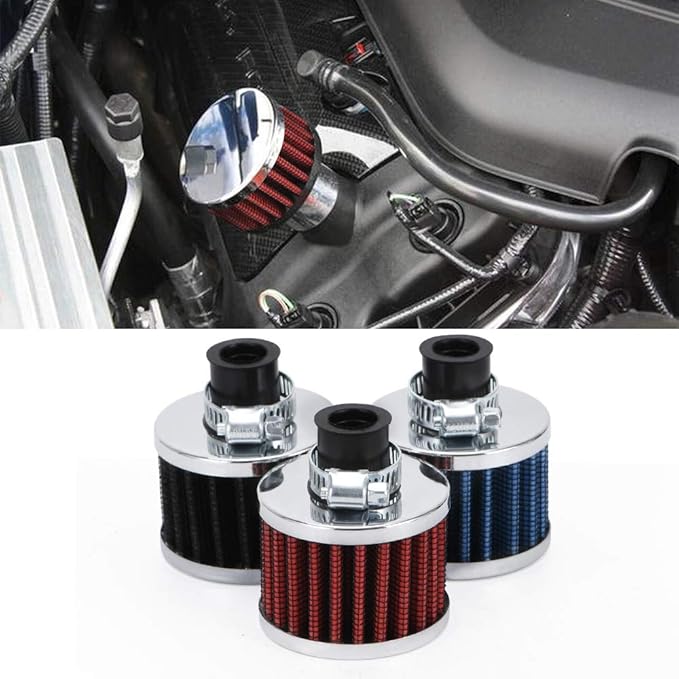 PTNHZ Universal 2 PCS 12mm Auto Cone Mini oil Air Intake Filter Crankcase Vent Valve Cover Breather Filter Flow Air Filters Red