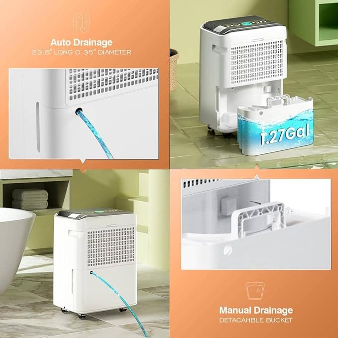 AIRPLUS 70 Pints Dehumidifiers for Home, 4500 Sq. Ft Dehumidifier for Basement with Drain Hose, Continuous Drainage, Intelligent Humidistat, Dehumidifier for bathroom, bedroom, Large Room