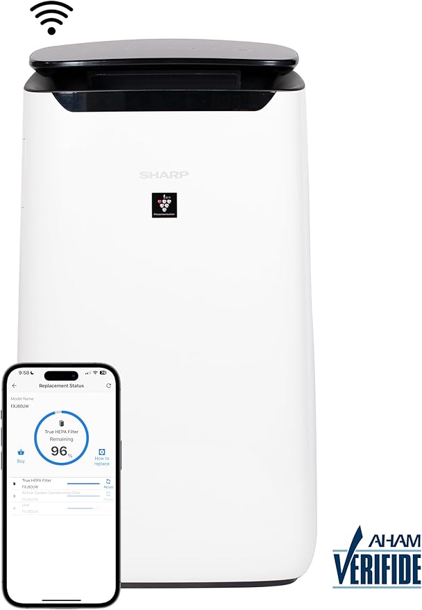 SHARP Smart Air Purifier for XL Rooms – Covers up to 2,430 sqft in one hour, Compatible w/Alexa, True HEPA Filter Air Purifier for Living Room, Dust, Smoke, Pollen - FXJ80UW