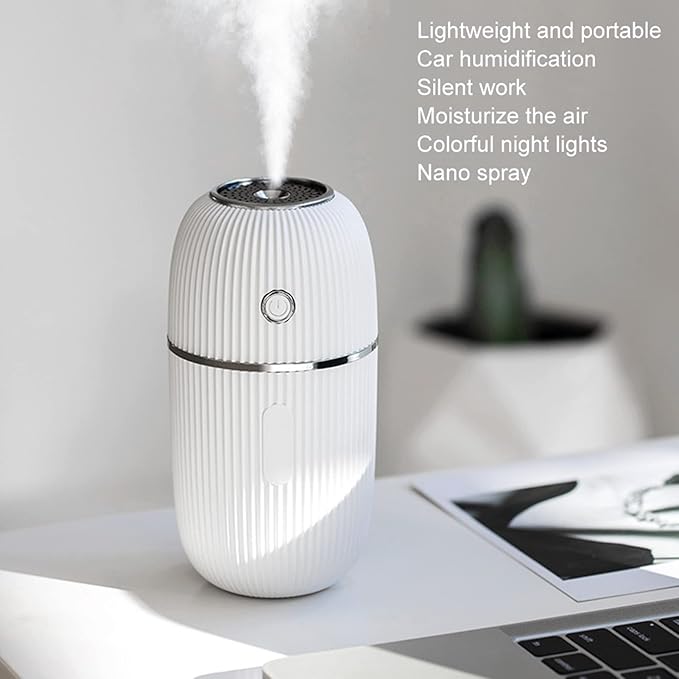 Portable Mini Humidifier, Air Diffuser Mist Humidifier for Home, Living Room, Kidsroom, Bedroom, Office & Car (White)