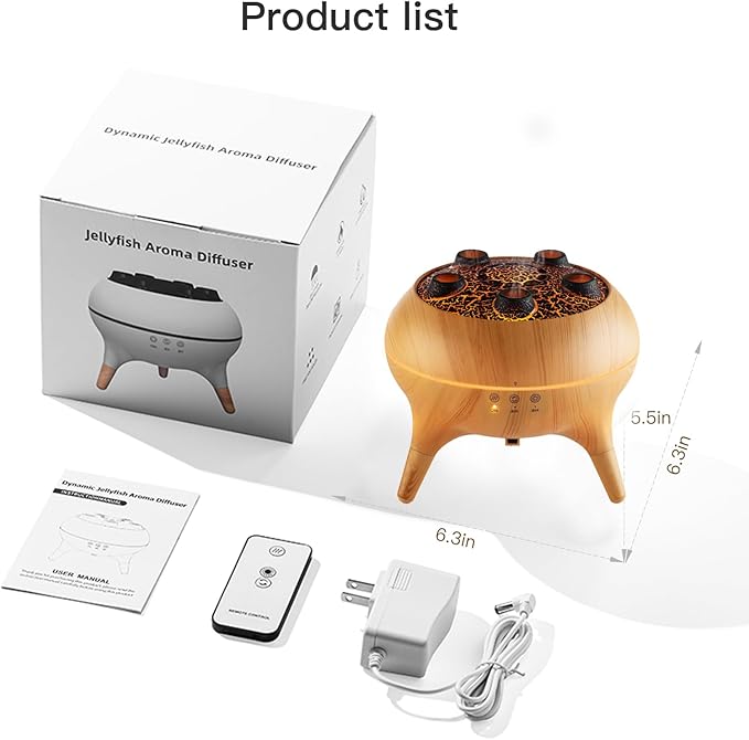 Essential Oil Diffuser 250ML,Jellyfish Diffuser Volcano Diffuser Air Humidifiers Sound Pickup Ultrasonic Aromatherapy Remote Control 7Color Lights for Home Bedroom Office Hotel (Wood Color)