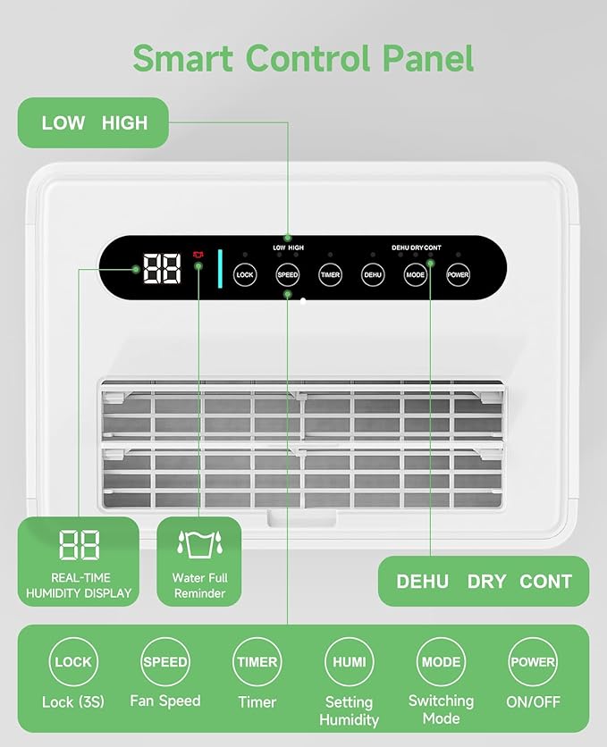 1500 Sq.ft Dehumidifier for Basement, Trazico 21 Pint Dehumidifiers for Home Large Room with Drain Hose, Smart Humidity Control, 3 Modes, 24H Timer, Auto Defrost, Ideal for Bedrooms, Bathroom, White