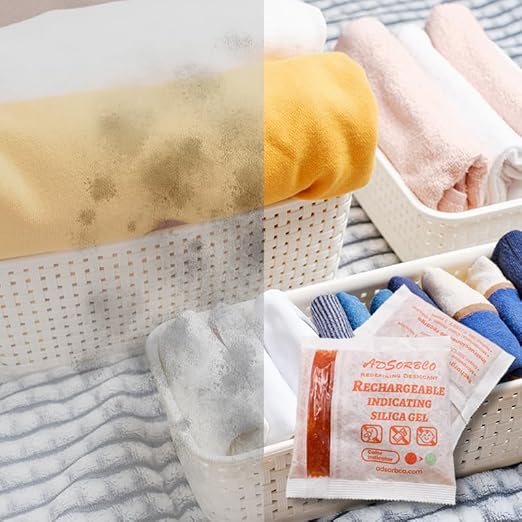 Adsorbco Rechargeable Desiccant, Indicating Silica Gel Packets, Moisture Absorbers for Storage, Gun Safe Dehumidifiers (60, 10g)