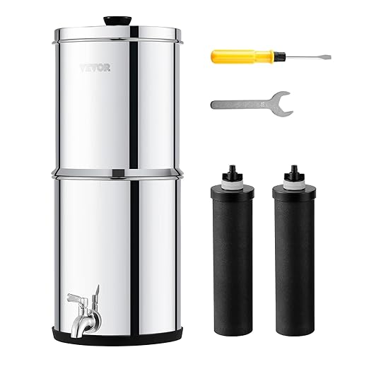VEVOR Gravity-fed Water Filter System, 2.25G 304 Stainless-Steel Countertop System, Water Filtration System, Reduces Lead and up to 99% of Chlorine, with 2 Carbon Filters & Spigot, for Home Camping RV