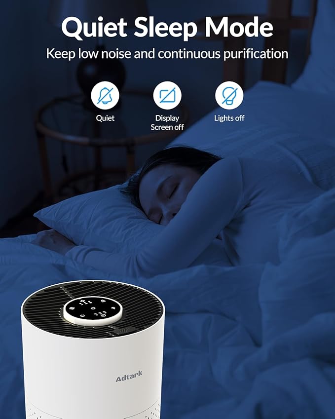 Air Purifiers for Home Bedroom, ADTARK Air Cleaner with H14 True HEPA 3-in-1 Filter, Sleep Mode & Aroma Function, 3 Light Modes, Room Air Purifier with 3 Timer for Office, Dorm, Hotel (White)