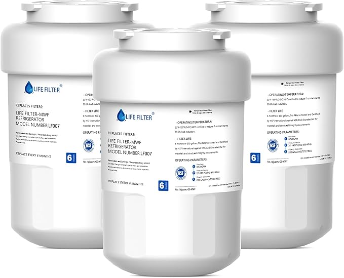 Lifefilter Replacement for MWF Refrigerator Water Filters, MWFP, HDX FMG-1, MWFA, GWF, WFC1201, RWF1060, 197D6321P006, 9991, 3 Pack
