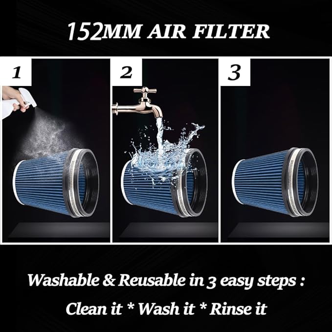 6" Inlet Cold Air Intake Filter Cone Replacement Performance Washable Clamp-On Dry Air Filters Blue (6" Tall)