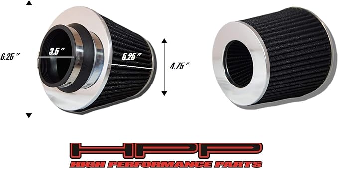 Cold Air Intake Black 3.5" / 89 mm Inlet Reusable Quality Universal Clamp On Cone Replacement Dry Air Filter