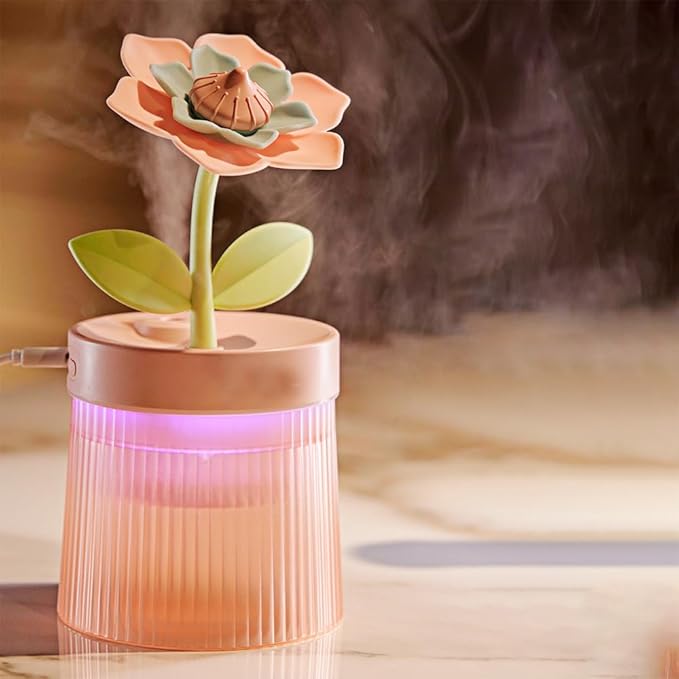 DONGKER Mini Humidifier,260ml 2 Mist Modes Cute Flower Desktop Humidifiers with Colorful Lights for Bedroom Home Office Indoor Car Travel