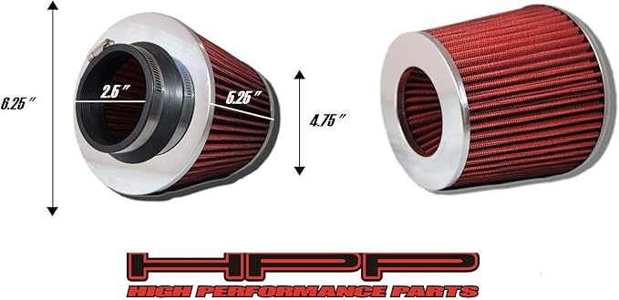 Cold Air Intake Red 2.5" / 63.5 mm Inlet Reusable Quality Universal Clamp On Cone Replacement Dry Air Filter