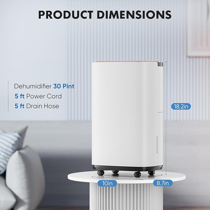 Sweetcrispy 2,000 Sq. Ft. Dehumidifier for Basement, 30 Pints Dehumidifiers for Home with Drain Hose, 74oz Water Tank Portable Quiet Moisture Remover, Ideal for Bedroom & Bathroom