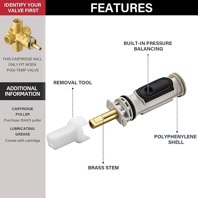 1222 Replacement Cartridge Kit for Moen One-Handle PosiTemp Faucets, Compatible with Moen Shower and Tub Shower, Metals & Plastics, 2 Pack