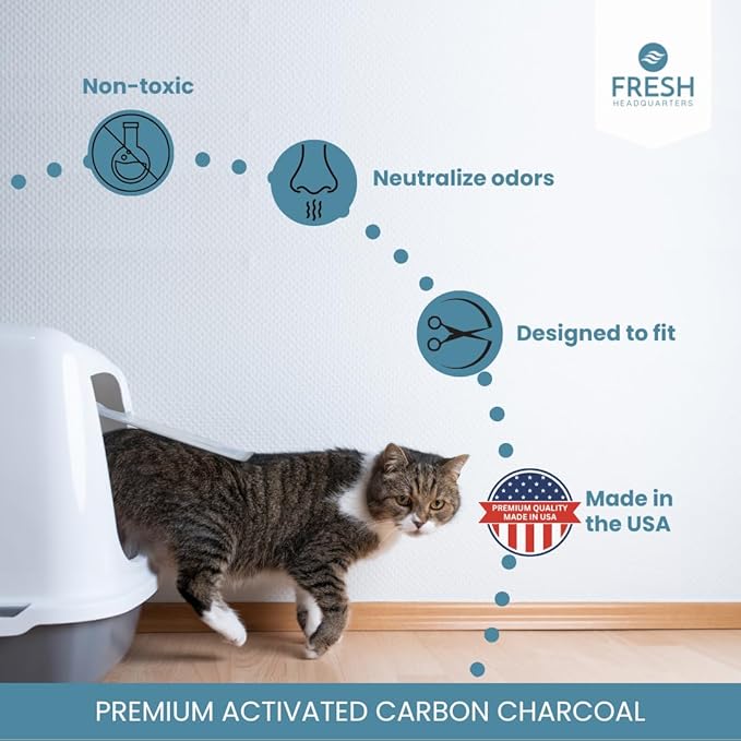 6-Pack Activated Carbon Litter Filters - 8" x 3" Oval Cat Litter Filters Replacement for Odor Elimination - Compatible with Nature Miracle Corner Box & Other Models, USA Made