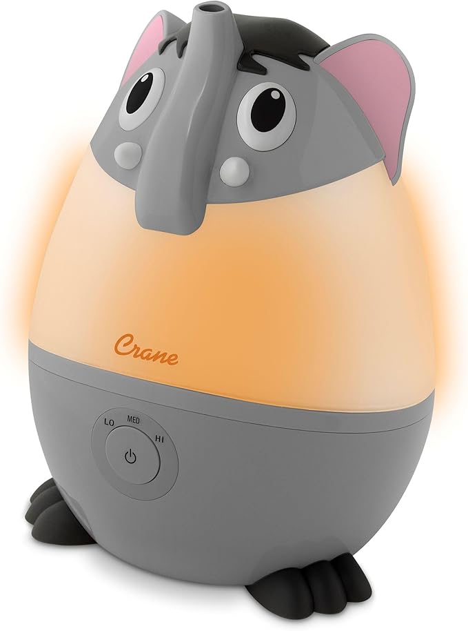 Crane Adorables Ultrasonic Mini Humidifiers for Bedroom and Baby Nursery, 5 Gallon Cool Mist Air Humidifier for Large Room or Kid's Room, Humidifier Filters Optional, Mini Elephant
