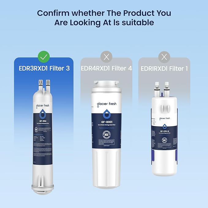 GLACIER FRESH EDR3RXD1 Compatible with 4396841 Refrigerator Water Filter, KAD3RXD1, WHR3RXD1, 4396841, 4396710, Filter 3, 46-9083,46-9030, 9030, 9083 Refrigerator Water Filter, 3 Pack
