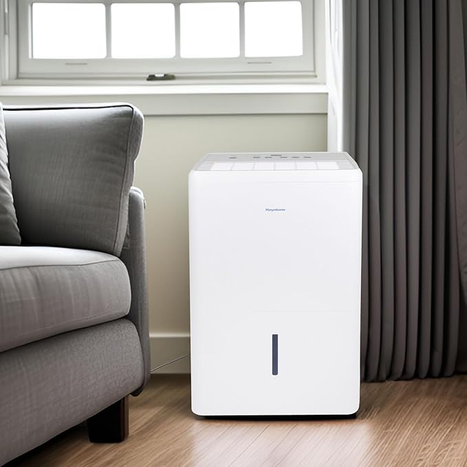 Keystone 50-Pint Portable Dehumidifier, 115V, Dehumidifier for Rooms up to 4500 Sq.Ft, Moisture Absorber For Basement, Garage, Living Room with Pump, White