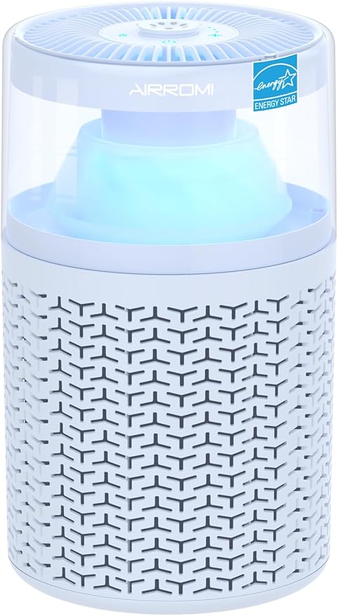 AIRROMI Air Purifiers for Bedroom Home,Up to 658 Ft²,Activated Carbon Filter Cleaner,With Fragrance Sponge for Better Sleep,Night Light,Pet Dander,Allergies,Smoke,Odor,Desktop Air Cleaner A2002 Blue