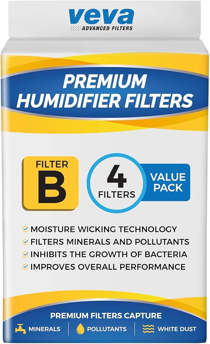 VEVA 4 Pack Premium Humidifier Filters Replacement for Holmes Filter B, HWF64, and Other Sunbeam Bionaire Cool Mist Humidifiers