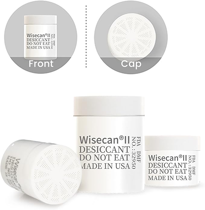 1 Gram 100 Pack Silica Gel Canister, Desiccant Canister, Silica Gel Capsules, Desiccant Capsules, Moisture Absorbers for Food Storage, Food Safe Dehumidifiers Wisecan
