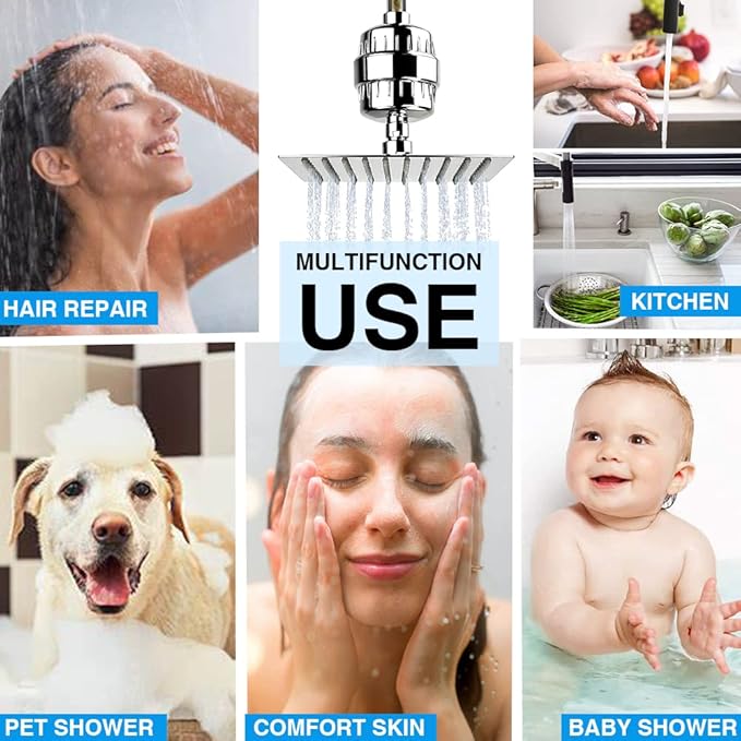 Shower Filter, 15 Stage Shower Head Filter for Hard Water High Output Shower Water Filter Shower Water Softener with 3 Replaceable Filter Cartridges Reduce Chlorine, Dry Skin, Itchy Scalp -Black