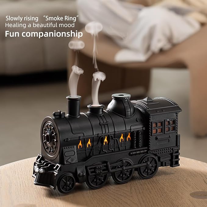 Oil Diffuser, Ultrasonic Cute Cooking Locomotive Steam Express Train Flame Aroma Diffuser Humidifier Cool Mist with Jellyfish Smokes, Lights & Sound, for Men, Dad, Kids, Boyfriend
