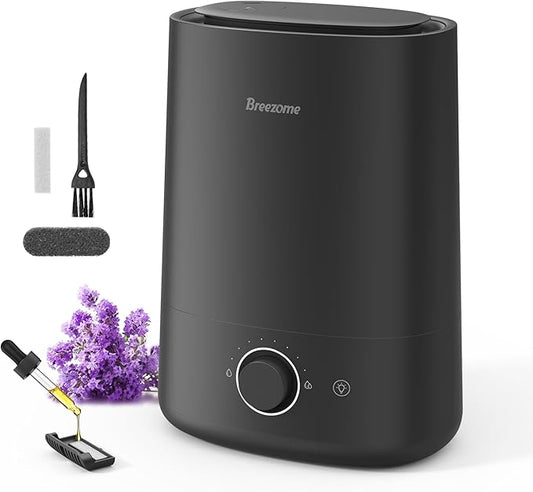 BREEZOME 5L Humidifiers for Bedroom, Ultrasonic Cool Mist Top Fill Humidifier & Essential Oil Diffuser, 360°Nozzle, Auto Shut-off, 50H Runtime, Quiet Humidifiers for Large Room, Baby Nursery, Plants