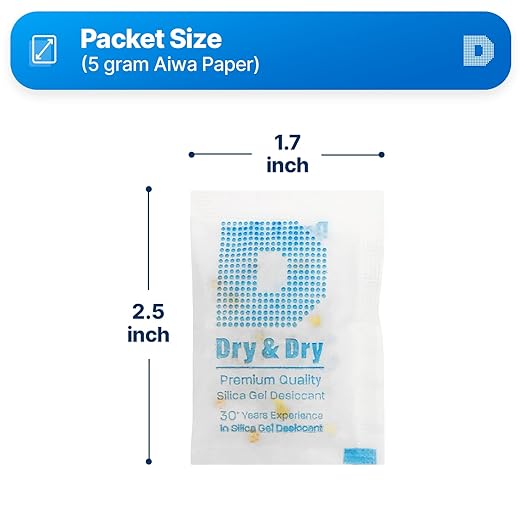 Dry & Dry 5 Gram [35 Packets] Premium Pure & Safe Orange Indicating Silica Gel Packets Desiccant Dehumidifiers - Food Safe Silica Packets Silica Gel Moisture Absorbers