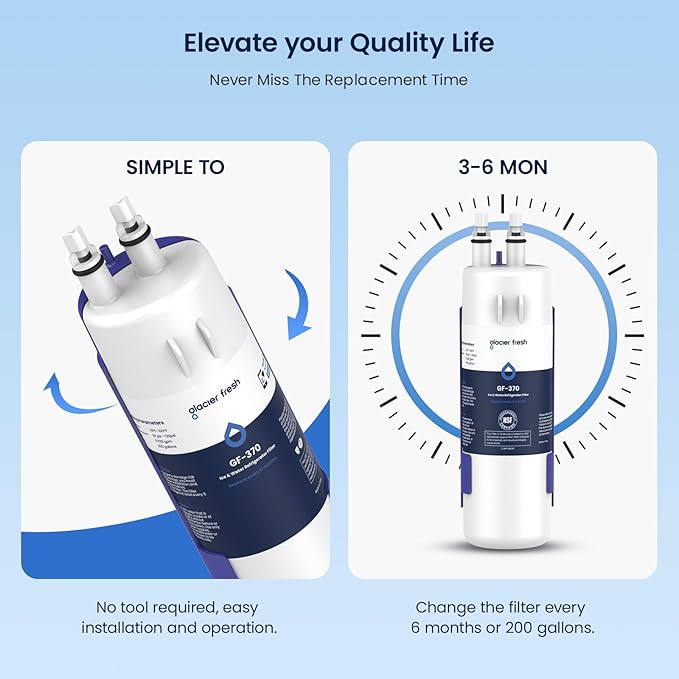 GLACIER FRESH EDR1RXD1 Refrigerator Water Filter Compatible with W10295370A, EDR1RXD1, WHR1RXD1, KAD1RXD1, Filter 1, W10295370, P4RFWB, P8RFWB2L, 46-9930, 46-9081 Refrigerator Water Filter 2 Pack