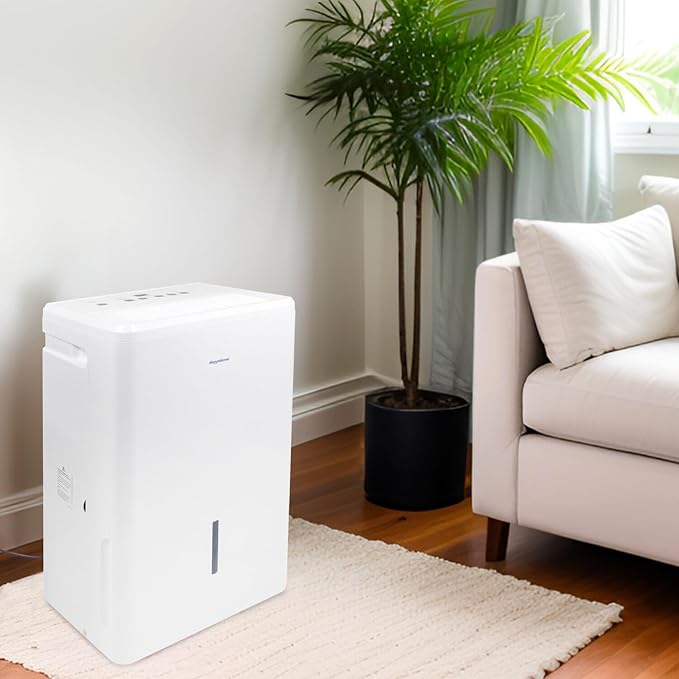 Keystone 50-Pint Portable Dehumidifier, 115V, Dehumidifier for Rooms up to 4500 Sq.Ft, Moisture Absorber For Basement, Garage, Living Room with Pump, White