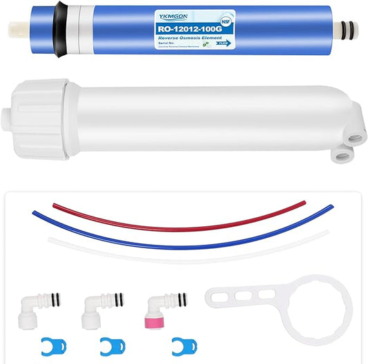100GPD Reverse Osmosis Membrane Kit with RO Membrane Housing,Wrench,1/4" Quick-Connect Fittings,Check Valve and Water Pipe Replacement for Under Sink Home Drinking RO Water Filter System