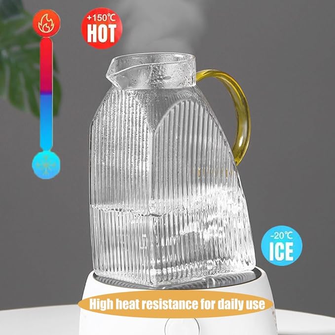 Glass Pitcher with Stainless Steel Gold Lid - 1.5L Ideal Fridge Door Water Pitcher for Hot or Cold Beverage, Iced Tea, Juice, Milk, Coffee, Lemonade