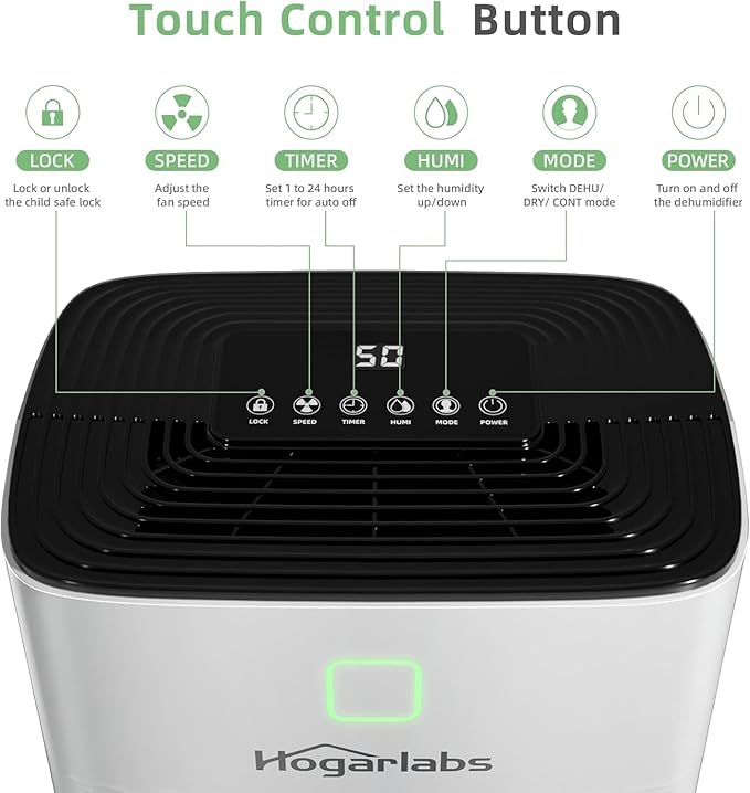 50 Pint Smart Dehumidifiers for Home and Basements, with 3 Working Modes, Overflow Protection, and Auto Shut off Restart. Ultra Silent Dehumidifier with Drain Hose and Digital Control Panel.