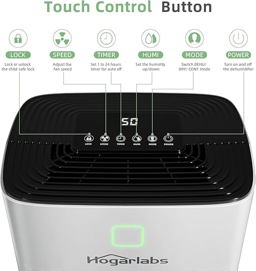 50 Pint Smart Dehumidifiers for Home and Basements, with 3 Working Modes, Overflow Protection, and Auto Shut off Restart. Ultra Silent Dehumidifier with Drain Hose and Digital Control Panel.