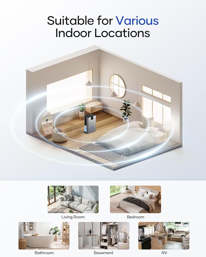 Dehumidifier, 95 OZ Water Tank Dehumidifiers for Home, 1000 sq. ft. Dehumidifier for Basement Bathroom Bedroom with Auto Shut Off, 7 Colors LED Light, Quiet Dehumidifiers with Sleep Mode, Grey