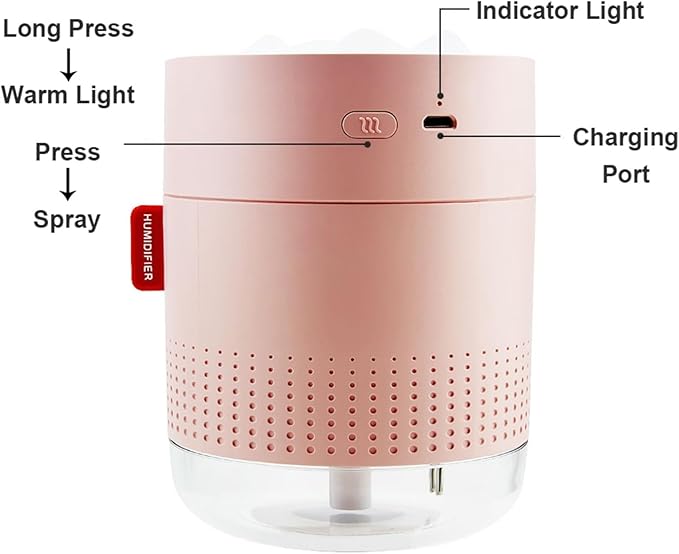 Portable Small Humidifier,500ml Air Humidifier for Plant,Night Light Function,Super Quite,Auto Shut-Off,USB Personal Cool Mist Humidifier for Bedroom,Baby Room,Office,Travel,Car,Home(Pink)