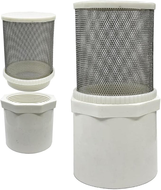 1 inch stainless steel filter cover connected to 1 inch/DN25 PVC water pipe, Suction Strainers 360 degree mesh rapid filtration used to remove debris and reduce solid entry