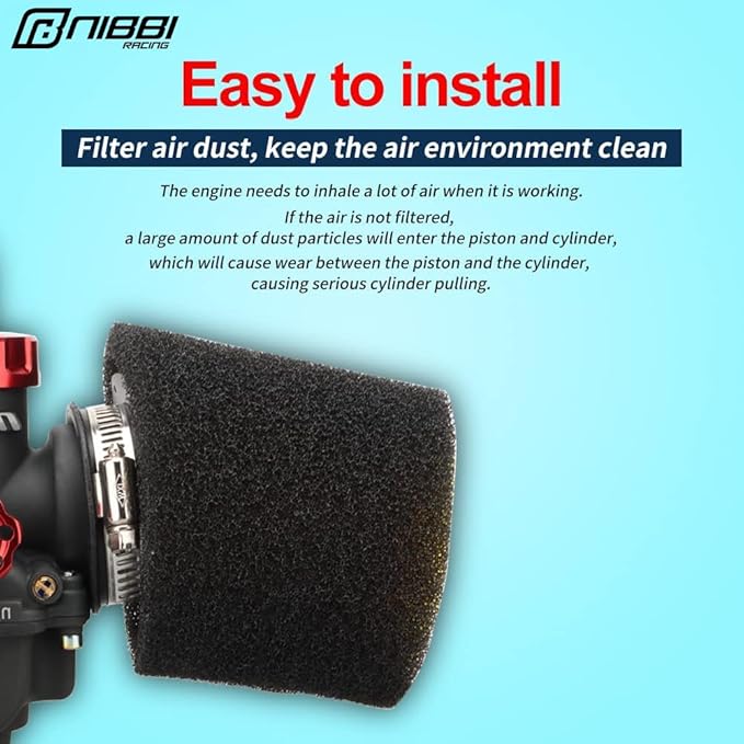 NIBBI Foam Air Filter,Universal Motorcycle Replacement High Performance 49mm Air Filter Intake Cleaner For Go Kart Moped Pit Dirt Bike Parts Motorbike