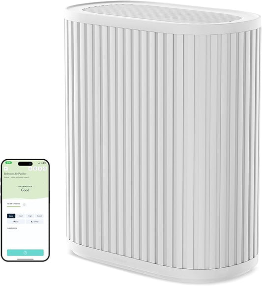 Windmill Air Purifier for Home - 3-In-1 Filtration for Smoke & More - True HEPA Filter, Activated Carbon, & Pre-Filter - Covers Up To 1950 sq ft - Ultra-Quiet - App Compatible - White