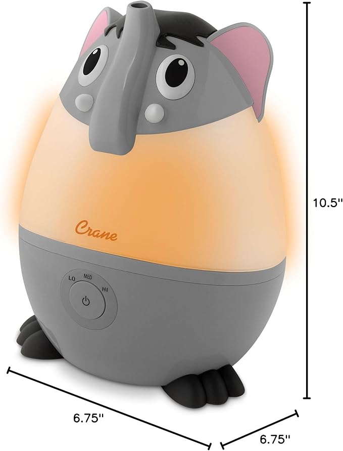 Crane Adorables Ultrasonic Mini Humidifiers for Bedroom and Baby Nursery, 5 Gallon Cool Mist Air Humidifier for Large Room or Kid's Room, Humidifier Filters Optional, Mini Elephant